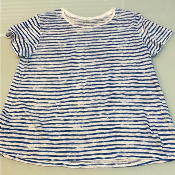 Blue and White Short Sleeve linen top Nieman Marcus Magestic Paris - Picture 1 of 6